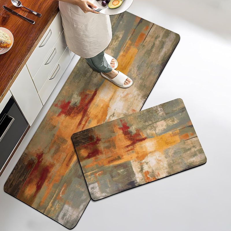 Photo 1 of ***product similar to the original photo*** Orange Anti-Fatigue Kitchen Rugs Set of 2 Burnt Orange Cushioned Comfort Kitchen Mats Abstract Art Heavy Duty Standing Floor Mat Carpets for Kitchen Laundry, 
