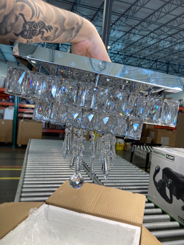 Photo 3 of ****USED***FOR PARTS ONLY***AS IS ALL SALES ARE FINAL***NO RETURNS*** Finktonglan Mini Crystal Chandelier, Modern Small Chandeliers Ceiling Light Fixture Square Flush Mount Ceiling Lights for Hallway Bedroom Dining Room Foyer Kitchen (E26)