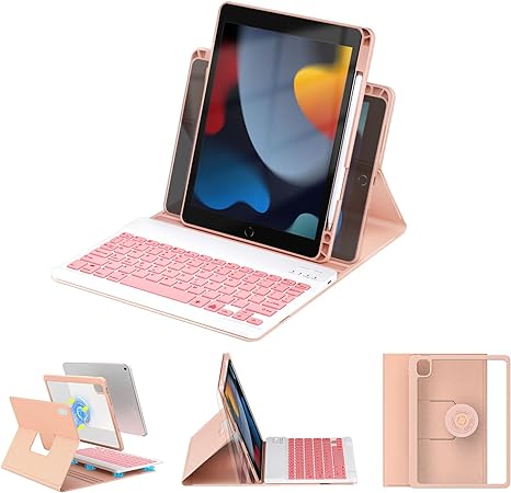 Photo 1 of OYEEICE iPad 9th Generation Case with Keyboard - Detachable Backlit Keyboard - Upgraded Magnetic Cover with Pencil Holder for iPad 9th/8th/7th Gen, iPad Air 3rd Gen & iPad Pro 10.5" - Pink