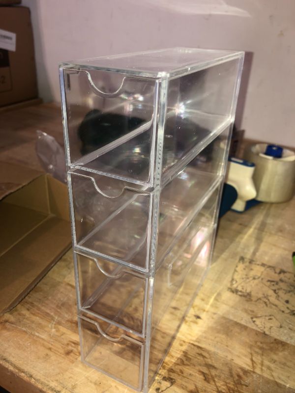 Photo 4 of *** CRACKED***Acrylic stackable drawer with small 4 Drawers, Clear Containers for Hair Accessory Organizing, Bathroom Storage Organization, Vanity Makeup Organizer, Eyeglass Organizer