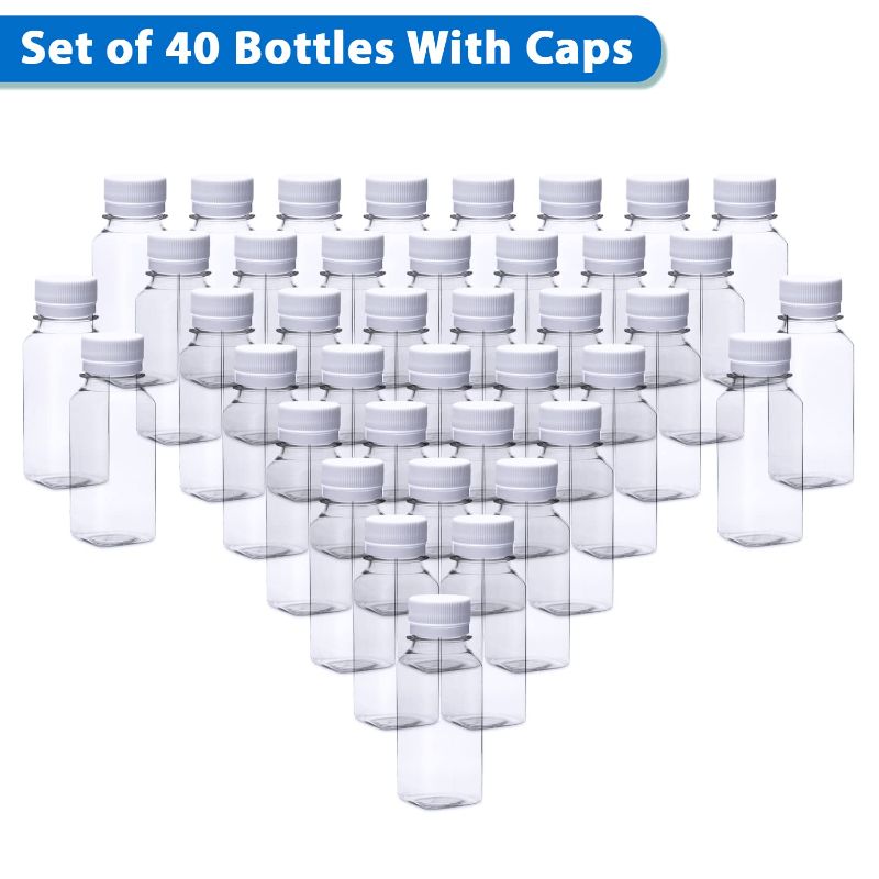 Photo 1 of 2oz Empty Plastic Juice Bottles with caps (White) - 80 Pack (white, 2 oz) 2 oz white