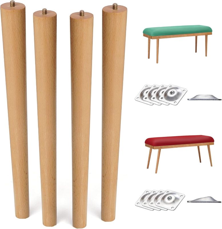 Photo 1 of 16 inch Table Legs, Wood Furniture Legs Set of 4, Round Replacement Mid Century Modern Style Tapered Desk Chair Legs for Night Stand End Coffee Table