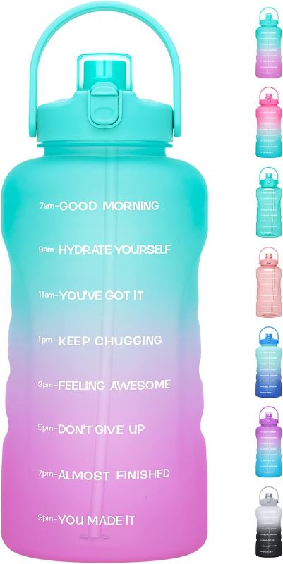 Photo 1 of 1 Gallon Water Bottles with Straw, 128 oz / 3.8L Water Bottle BPA Free Innovative 2-IN-1 Lid Gym Bottle with Times to Drink Motivational, Large for Sports Fitness Camping Water Jug One Gallon