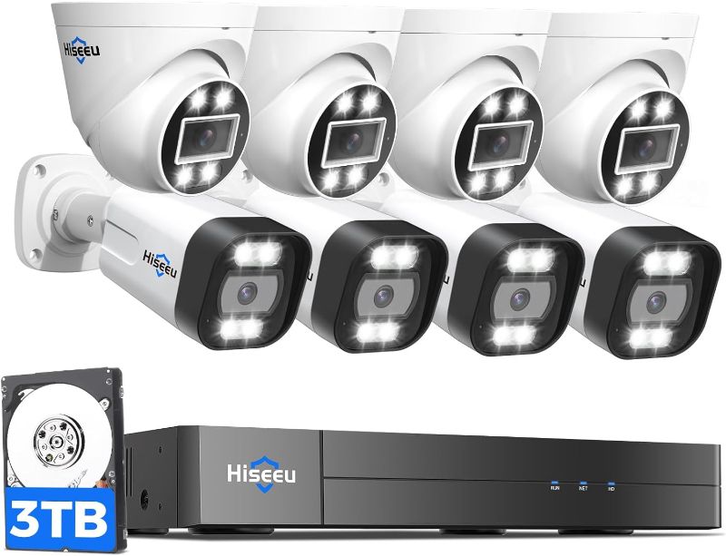 Photo 1 of [2-Way Audio+121°Wide Angle] Hiseeu 4K 8MP PoE Security Camera System,8Pcs 5MP IP Wired Security Cameras Indoor Outdoor,PoE NVR 16CH Expandable,Human/Vehicle Detect,Playback,3TB HDD,24/7 Record