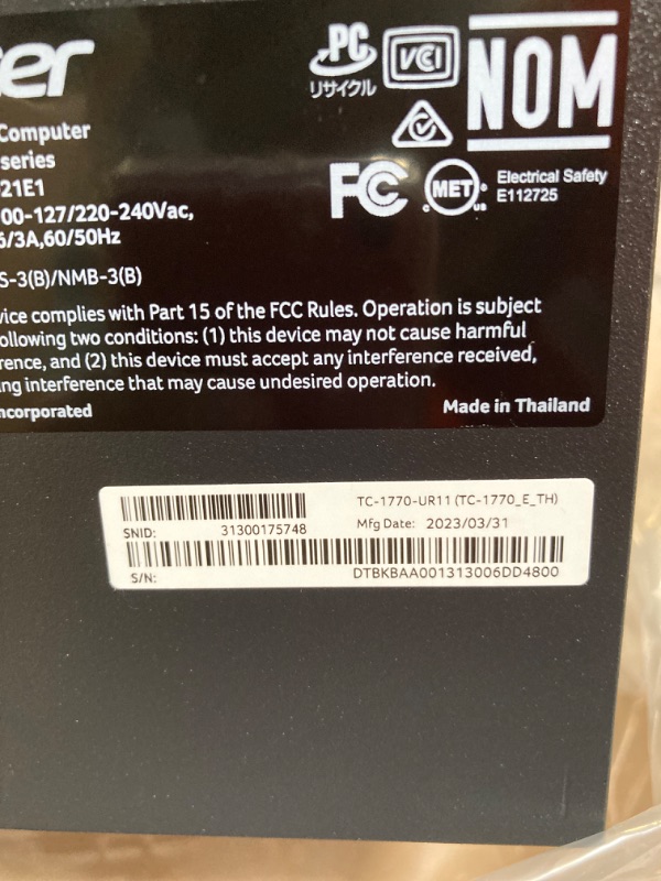 Photo 5 of ****USED***FOR PARTS ONLY**SOLD AS IS NO RETURNS***ALL SALES ARE FINAL****MISSING , ram memory, processor and hard drive***Acer Aspire Desktop – 13th Gen Intel Core i5-13400 – Windows 11