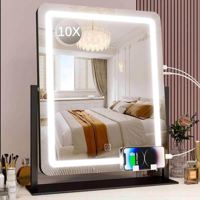 Photo 1 of  Vanity Mirror Makeup Mirror with Lights, Large Lighted Vanity Mirror, Light Up Mirror with Smart Touch 3 Colors Dimmable, Tabletop Mirror for Makeup Desk, 360° Rotation