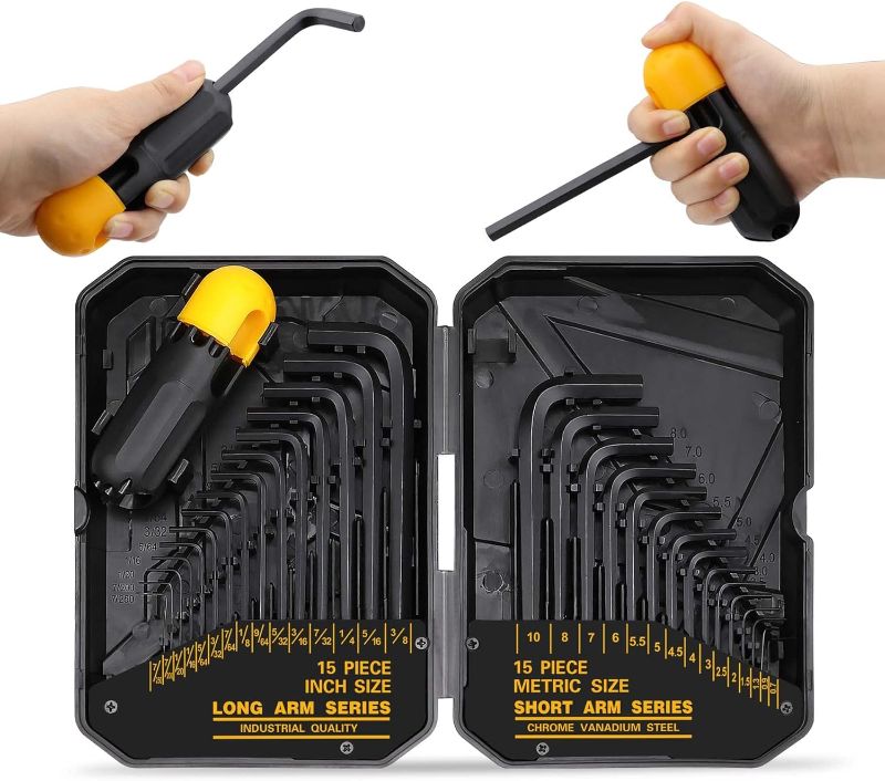 Photo 1 of 31-Piece Hex Key Set - Allen Wrench Set, SAE and Metric Allen Keys MM(0.7mm-10mm) SAE(0.028"-3/8) Heat-Treated, Torque Handle, High Leverage, Long & Short Keys, Easy Organization