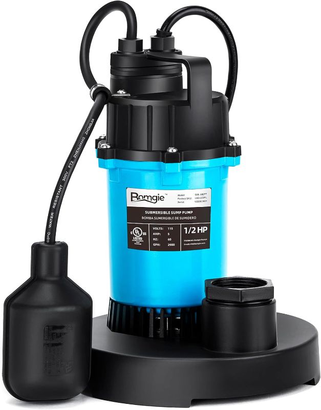 Photo 1 of 1/2 HP 2980 GPH Submersible Sump Pump, Clean/Dirty Water Pumps with Automatic Float Switch and Suction Strainer, 10ft Cord Utility Pump for Basement,Pool SUL-502PT
