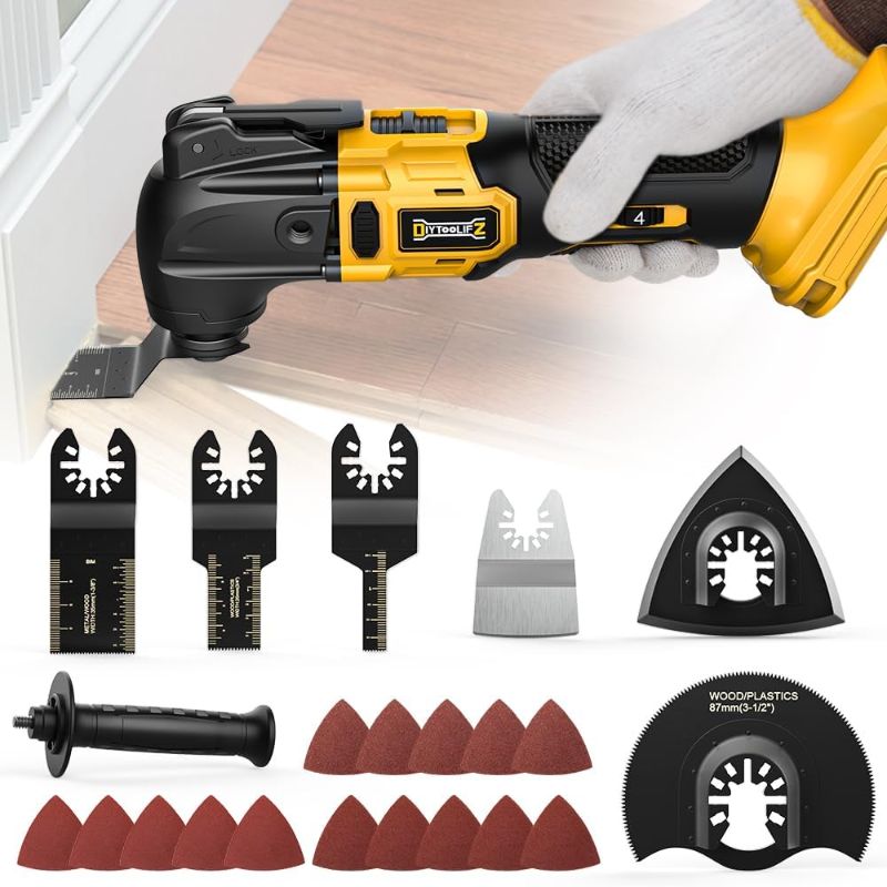 Photo 1 of Cordless Oscillating Tool for Dewalt 20V Battery, 6 Variable Speed Brushless-Motor Tool, Oscillating Multi Tool Kit for Cutting Wood Drywall Nails Remove Grout & Sanding(Battery Not Included)
