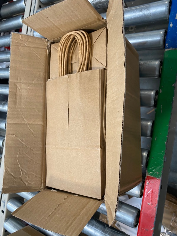 Photo 3 of 100 Pack 5.8x3.2x8.25 Inch Brown Kraft Paper Gift Bags with Handles - Bulk Small Plain Natural Bags for Birthday Party Favors, Grocery, Retail Shopping, Wedding, Craft, Goody, Takeouts, and Business
