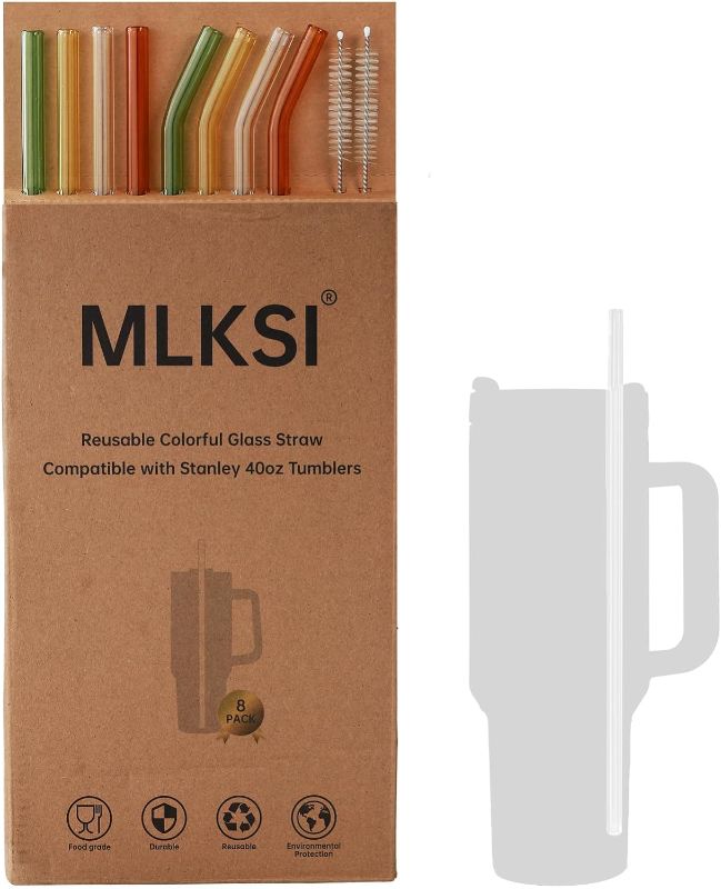 Photo 1 of *** MAJOR DAMAGED***
MLKSI Replacement Glass Straws for Stanley Cup Accessories, 8 Pack Reusable Straws with Cleaning Brush Compatible with Stanley 40oz Stanley Cup