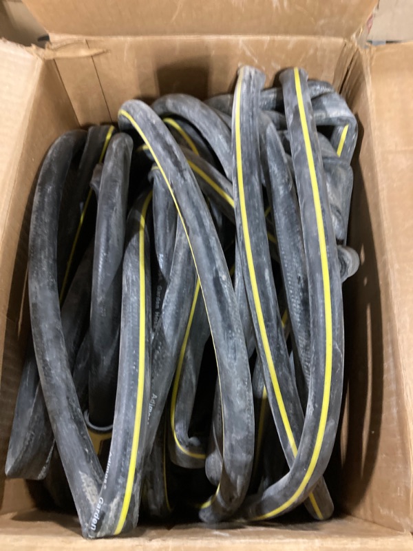 Photo 1 of Garden Hose 100 ft x 5/8", Heavy Duty Water Hose 100ft with Swivel Grip Handle, Flexible, Lightweight, Ultra Durable, All-weather, 3/4 IN Solid Brass Fittings, Burst 600 PSI, Black & Yellow