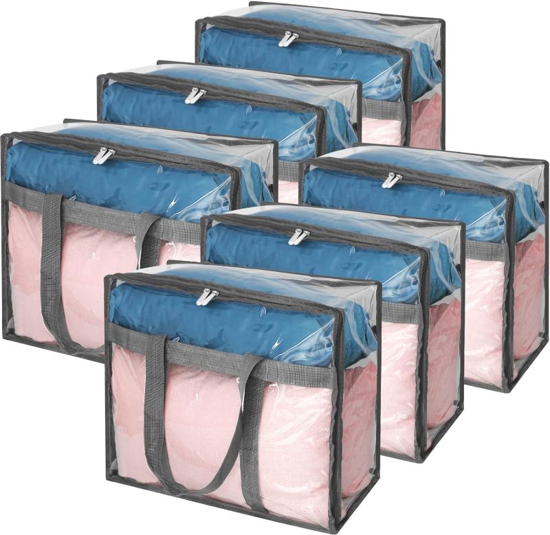 Photo 1 of ***MISSING PARTS****
 6 Pack Clear Clothes Storage Bags PVC Organizers with Reinforced Handle 18x15x9 Inch Transparent Vinyl Space Saver with Sturdy Zippers for Comforters, Blankets, Linen, Bedding, Duvet