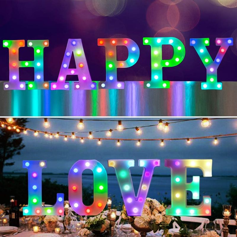 Photo 1 of  Colorful LED marquee letter lights with Remote – light Up Signs – Party Bar Decorations for The Home - Multicolor "M"