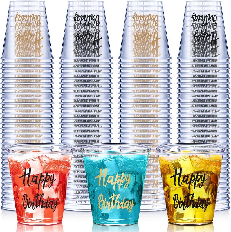 Photo 1 of 100 Pcs Happy Birthday Plastic Shot Glasses Birthday Party Favors Celebrate Birthday 2 oz Cheer Cups for Birthday Anniversary Wedding Party Supplies