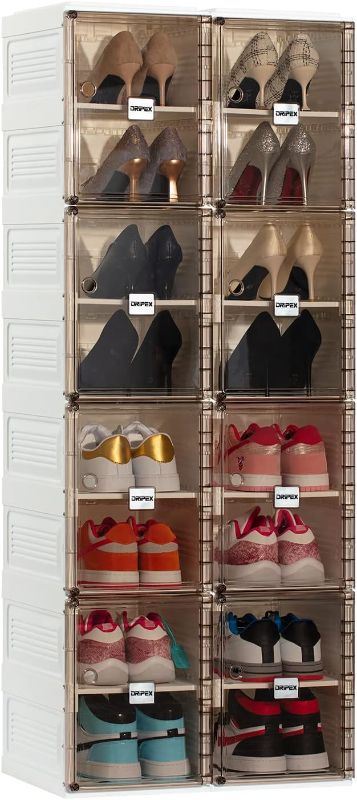 Photo 1 of Shoe Organizer Storage Box, Portable Folding Shoe Rack for Closet with Magnetic Clear Door,Large Sneaker Cabinet Bins Sturdy Easy Assembly 10 Layers-20 Grids