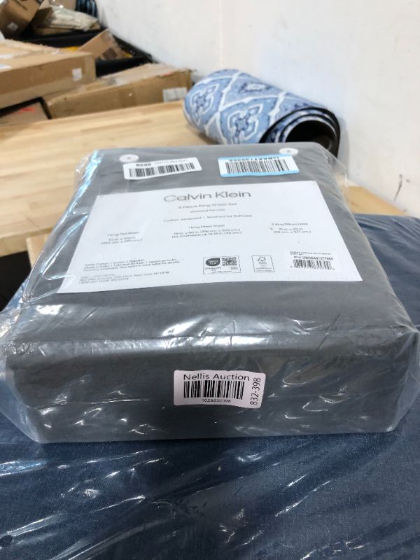 Photo 1 of Calvin Klein - King Sheets, Washed Cotton Percale Bedding Set, Modern Home Decor (Graphite, King) Graphite King