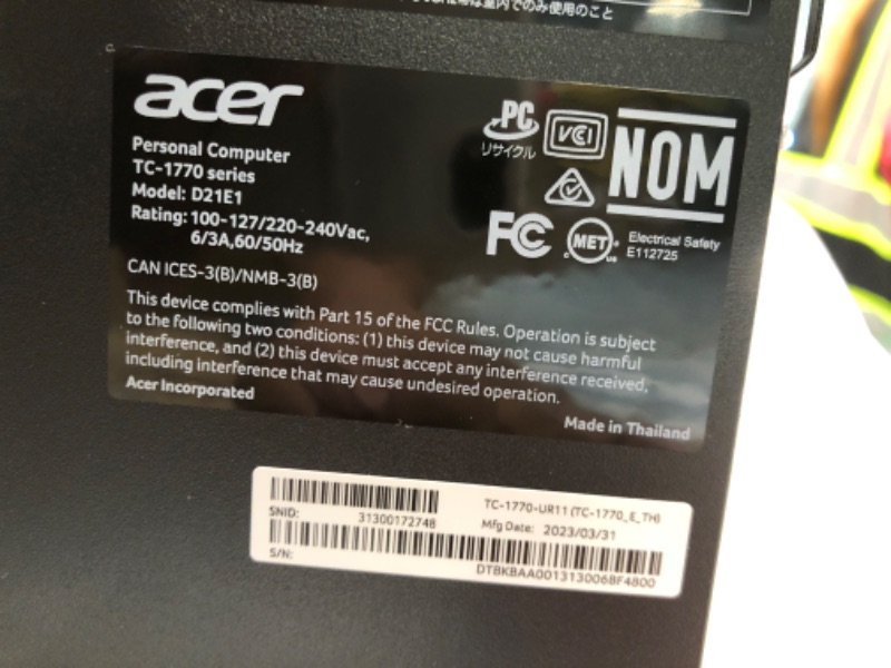 Photo 3 of  ****USED*SOLD AS IS NO RETURNS**ALL SALES ARE FINAL****MISSING PARTS*** Ram memory, Processor and hard drive****Acer Aspire Desktop – 13th Gen Intel Core i5-13400 – Windows 11