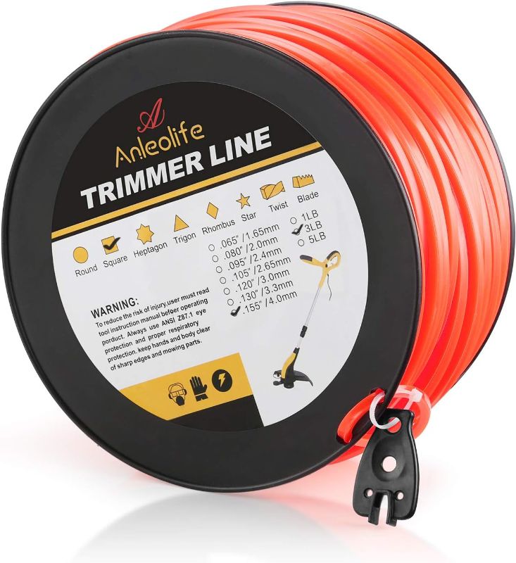 Photo 1 of A ANLEOLIFE 3-Pound Commercial Square .155-Inch-by-280-ft String Trimmer Line in Spool,with Bonus Line Cutter, Orange