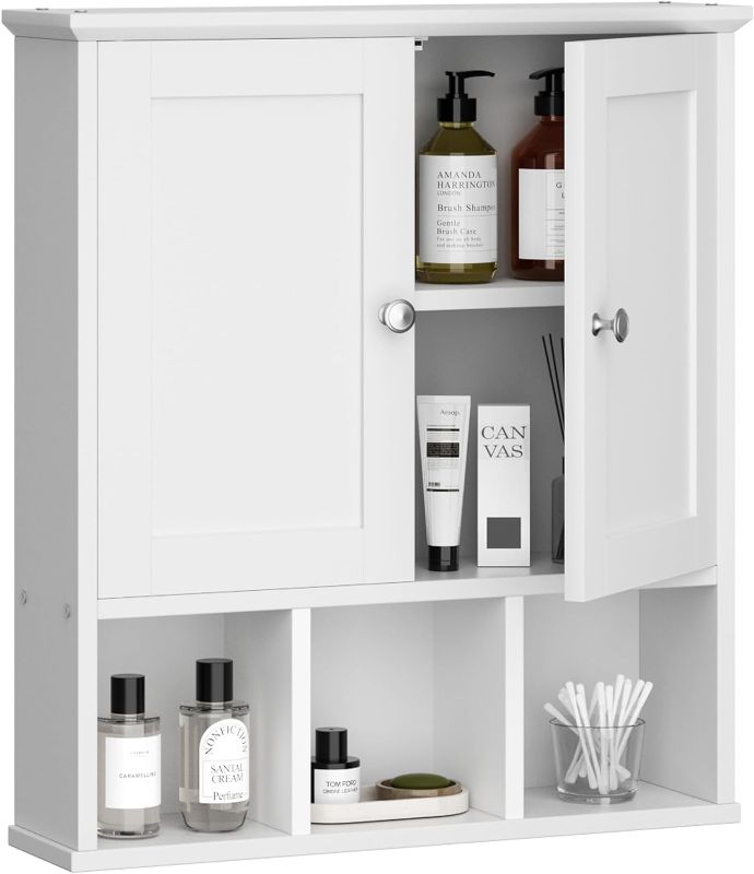 Photo 1 of  Bathroom Wall Cabinet with Door, Over The Toilet Medicine Cabinet with Adjustable Shelf & Open Shelf, White
