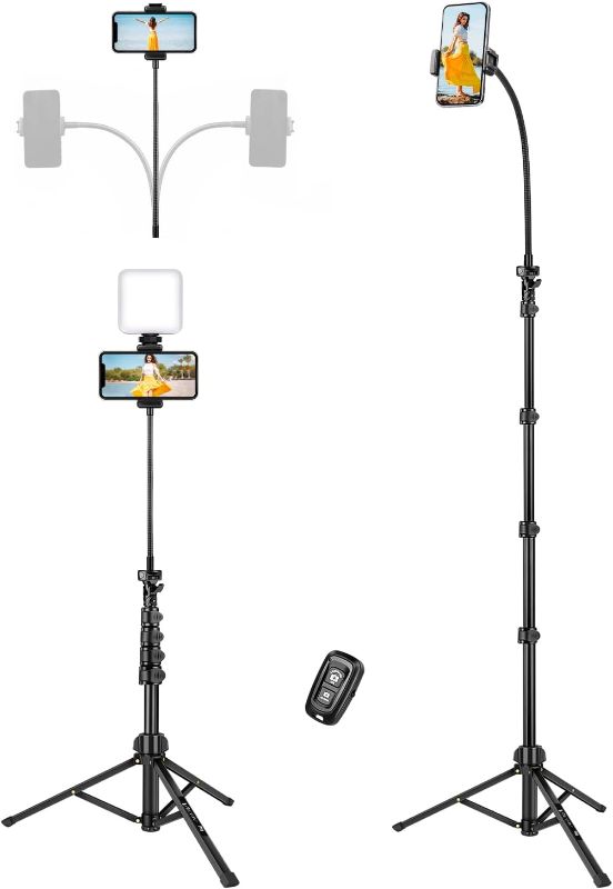 Photo 1 of ***FOR PARTS ONLY NO RETURNS***VICTIV 85" Tall Cell Phone Tripod Stand with Gooseneck and Remote, Portable Travel Tripod Stand, Overhead Tripod for iPhone 14 Pro Max/13/12/Android for Recording/Watching/Cooking/Fitness/Vlog