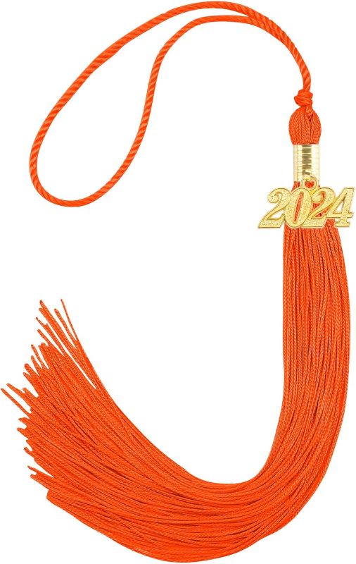 Photo 1 of 024 Tassel Graduation, 2024 Graduation Cap Tassel, 2024 Graduation Tassel with 2024 Year Gold Charms, Tassel Charm Graduation Cap Hat Decoration for Graduate Hats Ceremonies Accessories Orange