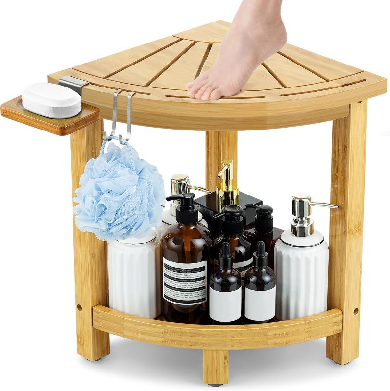 Photo 1 of ***USED*** ETECHMART Bamboo Shower Stool for Inside Shower, Waterproof Shower Bench, Shower Stool for shaving legs for Indoor or Outdoor Use, Bamboo
