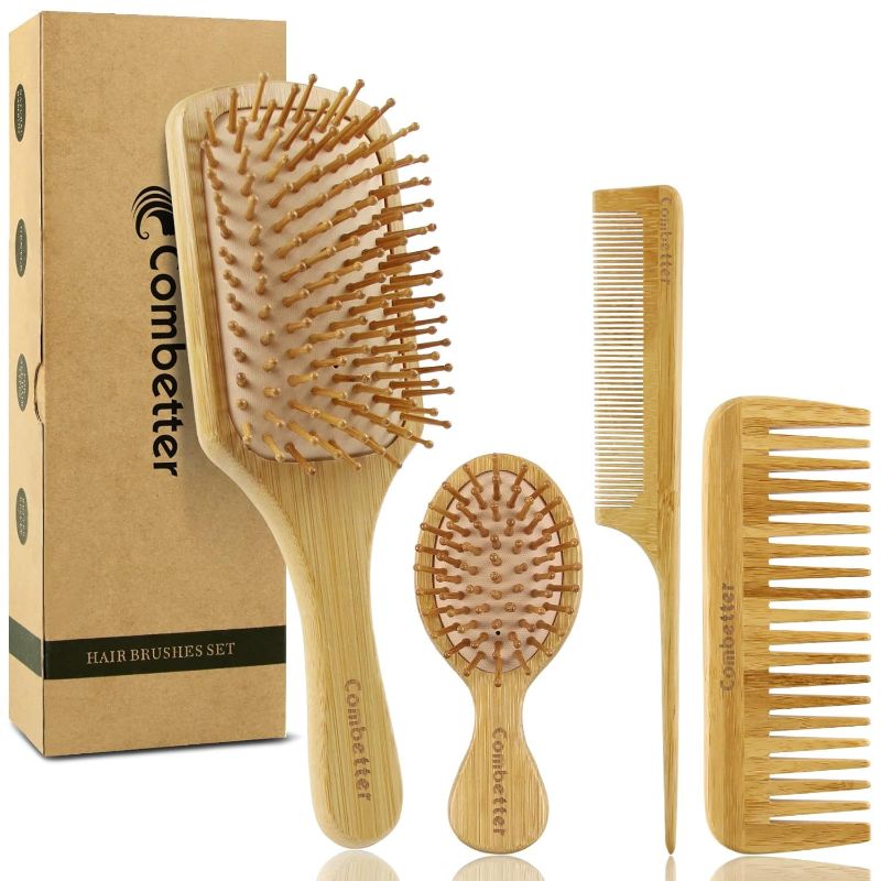 Photo 1 of 100% Bamboo Hair Brushes and Comb Set by Combetter, Comb for Women and Detangling, Great on All Hair, Eco-Friendly and Handmade for Women Men and Kids
