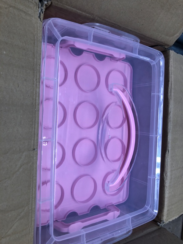 Photo 7 of 3 Tier Cupcake Carrier with Lid and Handle, Holds 36 Cupcakes (Pink, 13.5 x 10.25 x 10.75 In)
