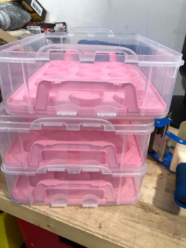 Photo 6 of 3 Tier Cupcake Carrier with Lid and Handle, Holds 36 Cupcakes (Pink, 13.5 x 10.25 x 10.75 In)