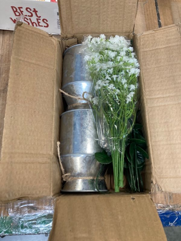 Photo 3 of 2 Pack Babys Breath Flowers Mason Jar Table Centerpiece, Artificial Babys Breath Flowers Eucalyptus Leaves Stems Faux Silver Dollar Bouquets for Summer Farmhouse Table Centerpiece Home Wedding Decor