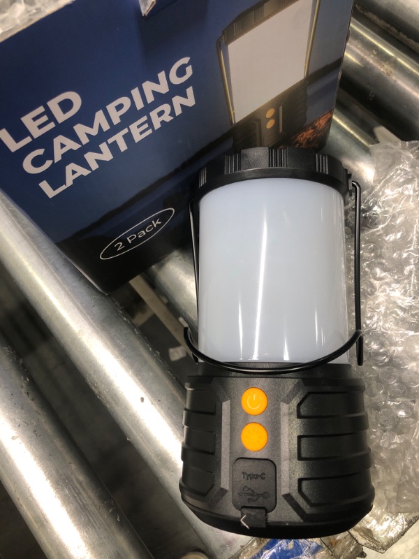 Photo 3 of ****USED**CHARGER IS MISSING** 2 Pack Camping Lantern,Led Camping Lanterns,5000mAh Rechargeable Battery Emergency Lights for Power Outages,3 Colors,IPX4 Waterproof Portable Flashlight Camping Tent Light for Home or Hurricane Hiking Black-2 PACK