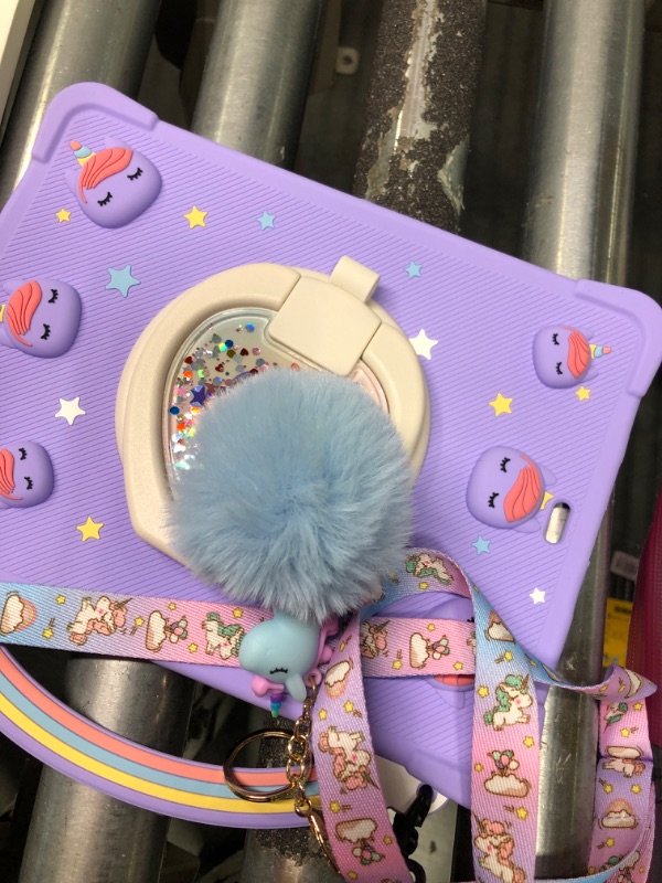 Photo 4 of [Super Cute Rainbow Handle Unicorn Case] iPad Mini 5 2019/Mini 4 2015 (5th/4th Generation 7.9 inch) Pop it Case Cover for Kids Girls with Hand Strap and 360° Rotating Stand - Purple iPad Mini4 / 5 Purple