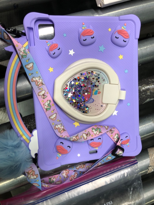 Photo 3 of [Super Cute Rainbow Handle Unicorn Case] iPad Mini 5 2019/Mini 4 2015 (5th/4th Generation 7.9 inch) Pop it Case Cover for Kids Girls with Hand Strap and 360° Rotating Stand - Purple iPad Mini4 / 5 Purple