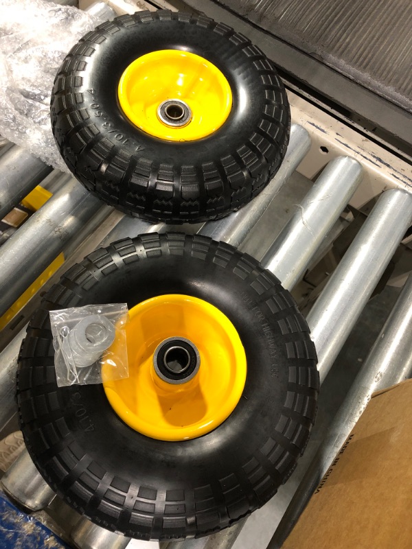 Photo 4 of (2-Pack) VEVOR 10-Inch Solid Rubber Tires and Wheels, 4.10/3.50-4" Flat Free Tubeless Tires and Wheels with 5/8" Axle Bore Hole, Offset Hub, Perfect for Hand Truck, Utility Cart, Dolly, Garden Trailer Metal wheel hub