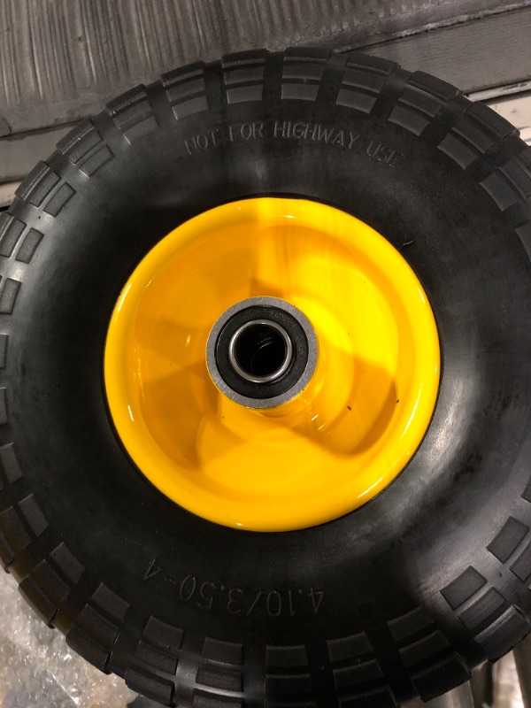 Photo 3 of (2-Pack) VEVOR 10-Inch Solid Rubber Tires and Wheels, 4.10/3.50-4" Flat Free Tubeless Tires and Wheels with 5/8" Axle Bore Hole, Offset Hub, Perfect for Hand Truck, Utility Cart, Dolly, Garden Trailer Metal wheel hub