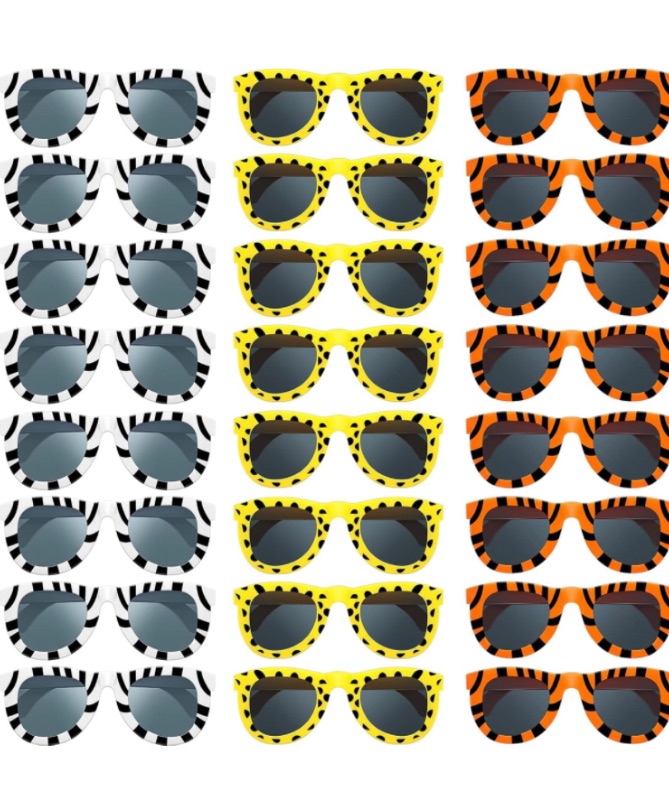 Photo 1 of ack of 24 Animal Print Sunglasses Jungle Sunglasses Zoo Animal Glasses Safari Kids Sunglasses Party Favor Wild Girl Boy Eyewear, Tiger, Zebra, Cheetah Glass for Birthday Summer Beach Theme Party