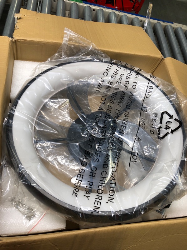 Photo 1 of Ceiling Fan with Lights Dimmable LED Reversible Blades Timing with Remote Control, 5 Invisible Blades Semi Flush Mount Low Profile Fan (21.5in, Black) 21.5in Black