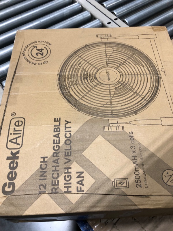 Photo 2 of ****USED**TURNS ON BLADES NOT MOVING** Geek Aire 12" Portable Battery Operated Fan with Metal Blade, 360 Vertical Tilt, 20h Run Time Cordless Fan for Camping Travel Tent Hurricane Home 12 Inch