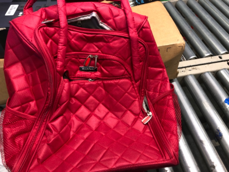 Photo 1 of *****USED***FRONT ZIPPER IS DAMAGED*** Rockland Melrose Upright Wheeled Underseater Luggage, Red, Carry-On 15-Inch