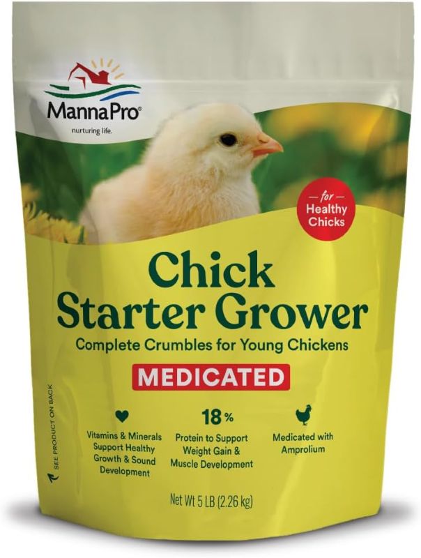 Photo 1 of 
Manna Pro Chick Starter Grower - Medicated Chick Feed Crumble for Young Chickens - Formulated with Amprolium - 5 lbs