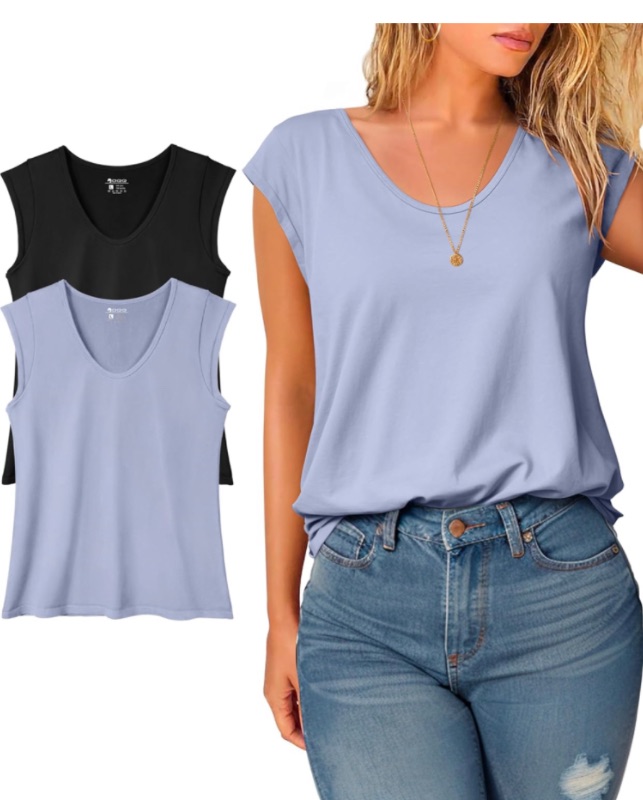 Photo 1 of  OQQ Womens 2 Piece T-Shirts V Neck Seamless Stretch Fit Basic Tee Tops