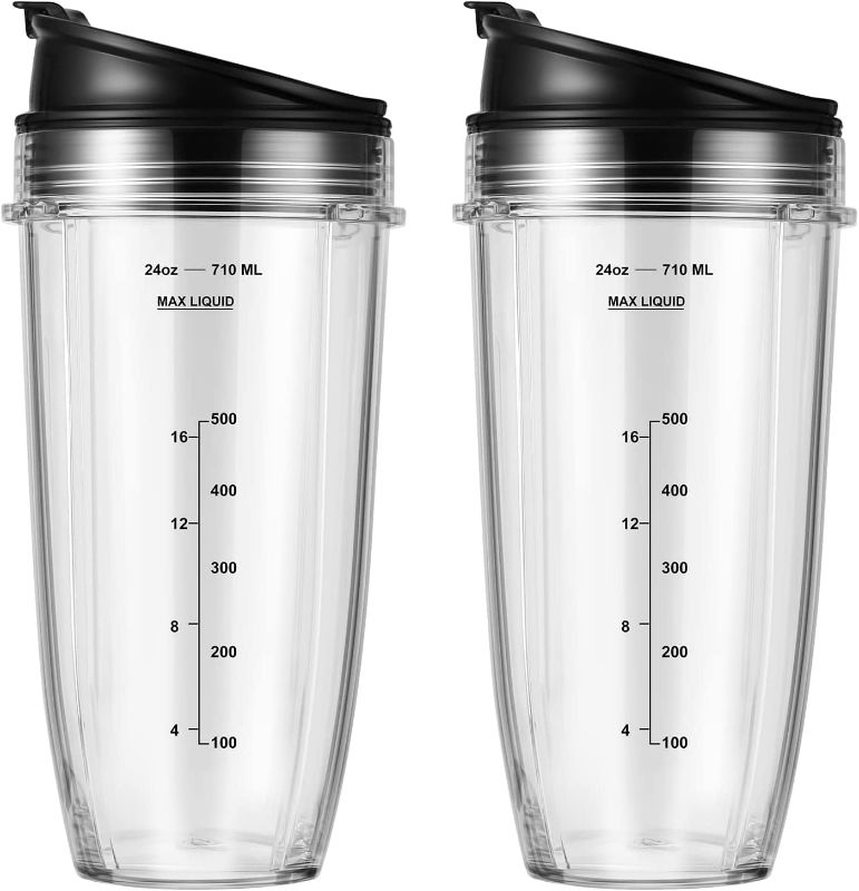 Photo 1 of 2-Pack 24oz Ninja Blender Cups with Sip & Seal Lid Blender Replacement Parts Compatible with Nutri Ninja Auto IQ Series Blenders BL450 BL454 BL456 BL480 BL481 BL482 BL490 BL640 BL642 BL682