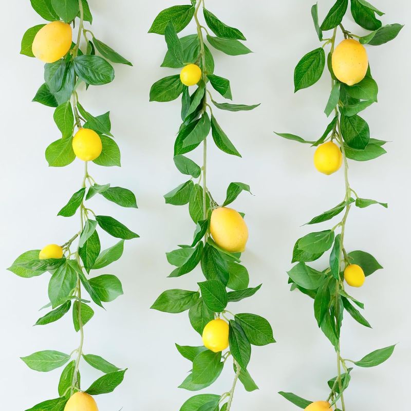 Photo 1 of ****USED** 3 Strands Lemon Artificial Vines, 71" Lemon Silk Vine Garland with Green Leaves, Fake Hanging Plants Greenery Decor for Home, Bedroom, Wall, Party, Wedding Decoration
