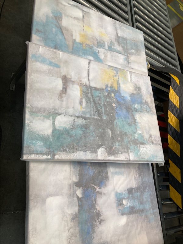 Photo 3 of ****USED*** Teal Blue Wall Art Gray Black Turquoise Wall Decor for Living Room Modern Abstract Canvas Painting for Bathroom Bedroom Kitchen Dining Room Office Decor Home Decorations Textured Art 36''x16'' Blue Teal Overall 36''W x 16''H