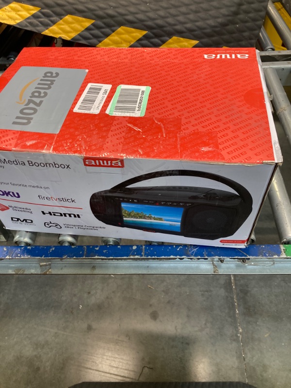 Photo 2 of Aiwa Portable Boombox, Crystal Clear Sound with 3W x 2 Speakers and Bass Function, Featuring a 7" LCD Display, Bluetooth Connectivity, FM Radio, CD/DVD Player, Streaming on Roku and Amazon Firestick Navy