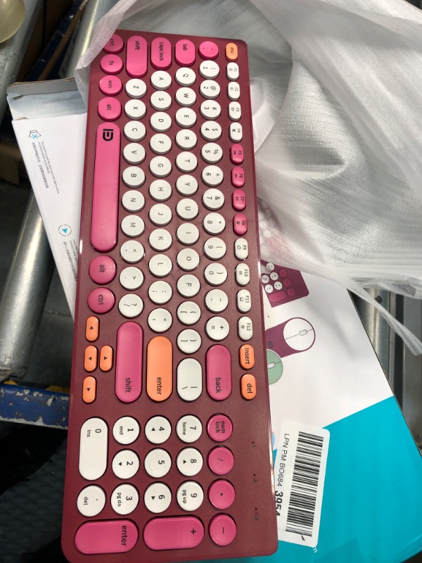 Photo 1 of Wireless Keyboard and Mouse Combo, 2.4GHz USB Cordless Round Keys Set for Laptop, Computer, TV (White+Rose Red)