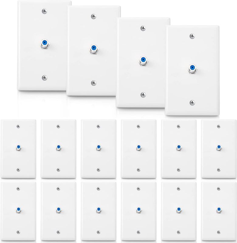 Photo 1 of 1-Port TV Cable Wall Plate F Connector Wall Plate Coax Wall Plate Video Wall Jack Single Gang Wall Plates (Blue, 16 Pcs)
