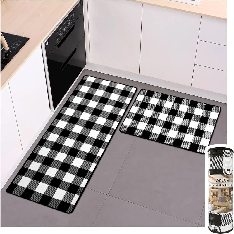 Photo 1 of 
Matace Buffalo Check Plaid Kitchen Rug Set - 2PCS (17x47 & 17x29), Farmhouse Style, Non-Printed Woven Surface, Non-slip, Machine Washable, Black & White