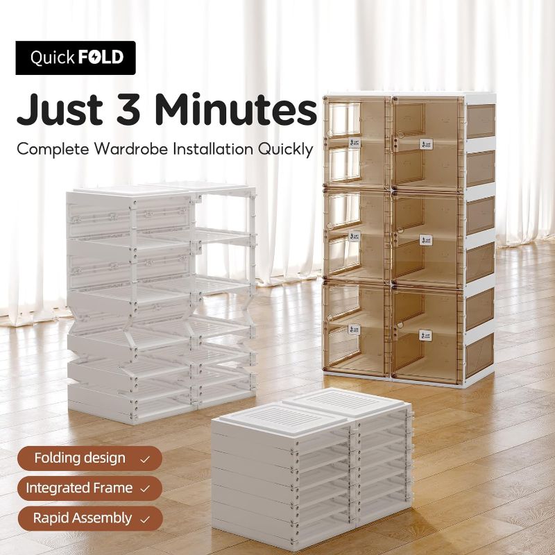 Photo 6 of Foldable Shoe Rack, Shoe Organizers for Closet Plastic Shoe Storage Box For Entryway, Living Room, Large Sturdy Stackable Sneaker Cabinet Bins With Magnetic Clear Door 10 Tiers 20 Pairs 10 Tiers 20 Pairs Brown